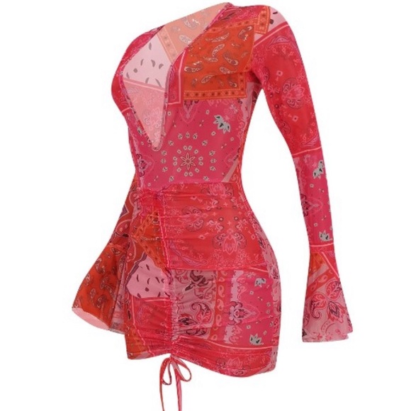 Sexy Printed V Neck Long Sleeve Short Dress - Picture 5 of 5